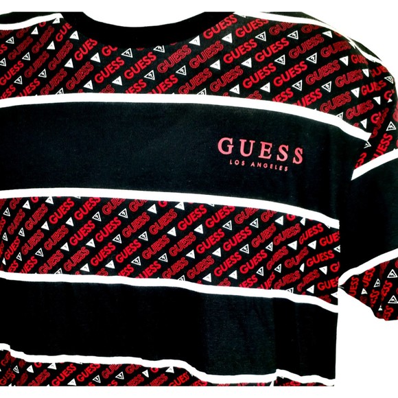 GUESS Men T-Shirt Size L, Large Blue Red White with Guess Logo striped - Picture 3 of 7